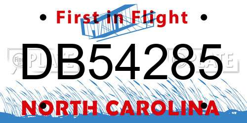 DB54285 North Carolina License Plate