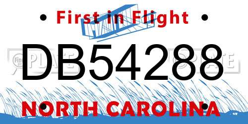 DB54288 North Carolina License Plate