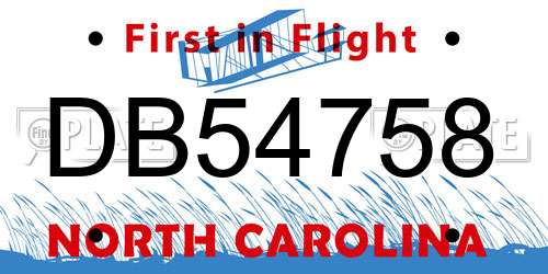 DB54758 North Carolina License Plate