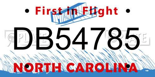 DB54785 North Carolina License Plate