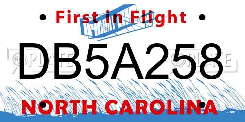 DB5A258 North Carolina License Plate