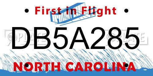 DB5A285 North Carolina License Plate