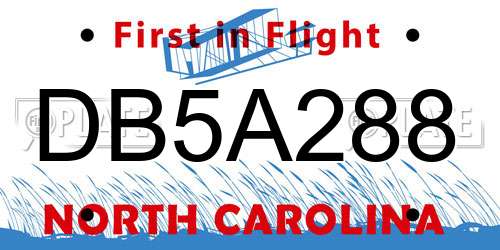 DB5A288 North Carolina License Plate
