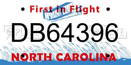 DB64396 North Carolina License Plate
