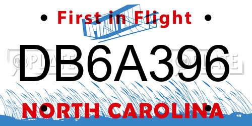 DB6A396 North Carolina License Plate