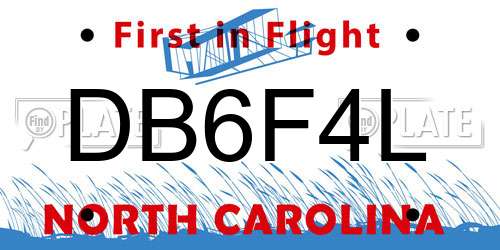 DB6F4L North Carolina License Plate