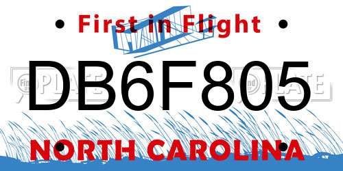 DB6F805 North Carolina License Plate
