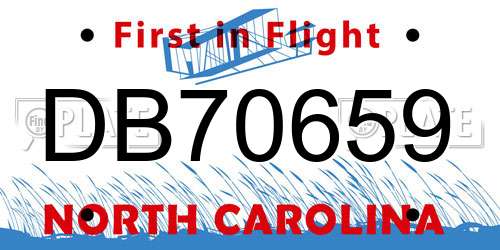 DB70659 North Carolina License Plate