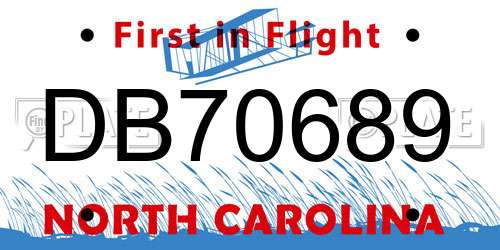 DB70689 North Carolina License Plate