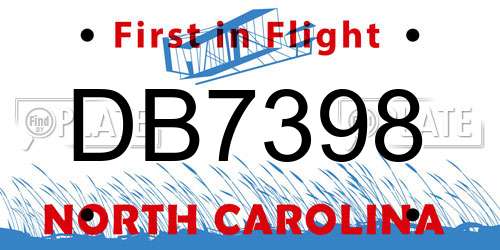 DB7398 North Carolina License Plate