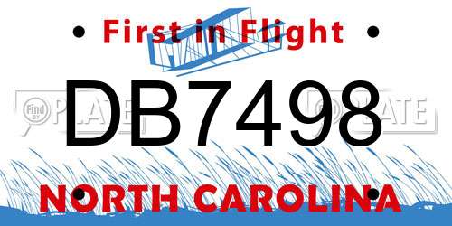 DB7498 North Carolina License Plate