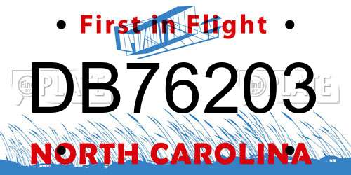 DB76203 North Carolina License Plate