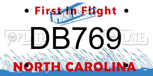 DB769 North Carolina License Plate