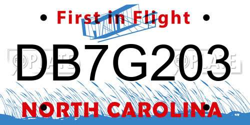 DB7G203 North Carolina License Plate
