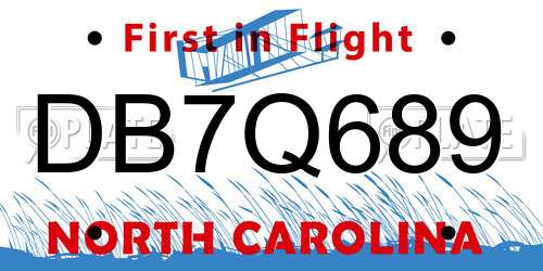 DB7Q689 North Carolina License Plate