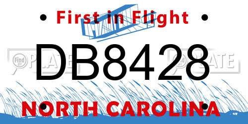 DB8428 North Carolina License Plate