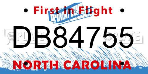 DB84755 North Carolina License Plate
