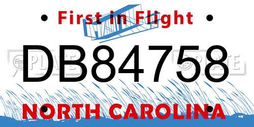 DB84758 North Carolina License Plate