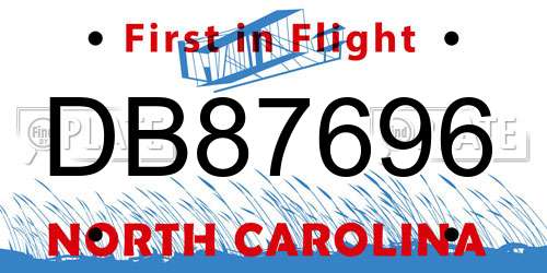 DB87696 North Carolina License Plate