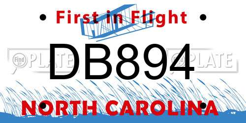 DB894 North Carolina License Plate