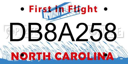 DB8A258 North Carolina License Plate