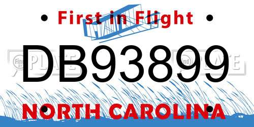 DB93899 North Carolina License Plate