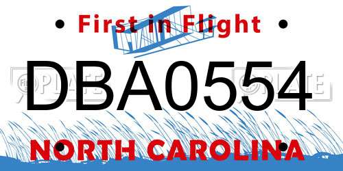 DBA0554 North Carolina License Plate