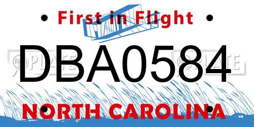 DBA0584 North Carolina License Plate