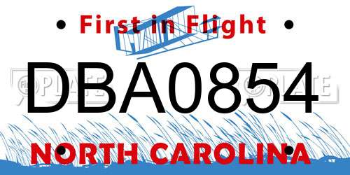 DBA0854 North Carolina License Plate