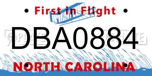 DBA0884 North Carolina License Plate