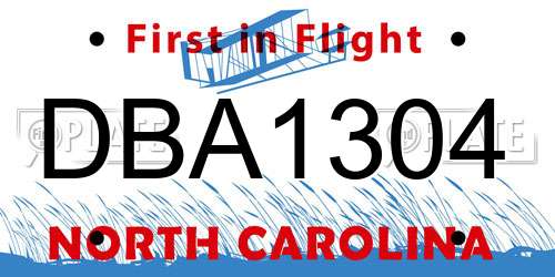 DBA1304 North Carolina License Plate