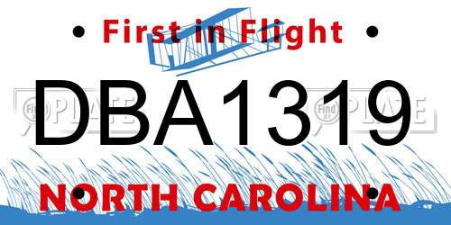 DBA1319 North Carolina License Plate