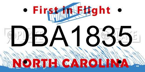 DBA1835 North Carolina License Plate
