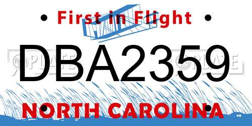 DBA2359 North Carolina License Plate