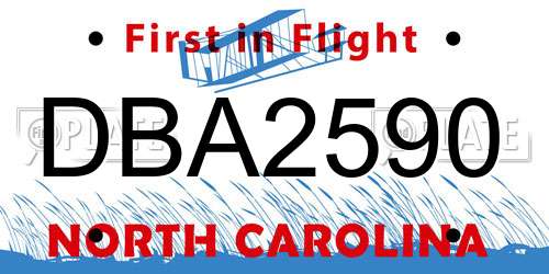 DBA2590 North Carolina License Plate