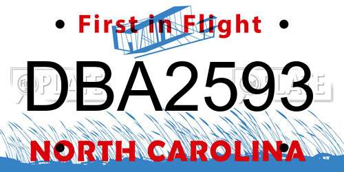 DBA2593 North Carolina License Plate