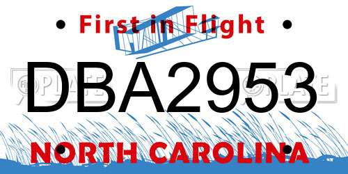 DBA2953 North Carolina License Plate