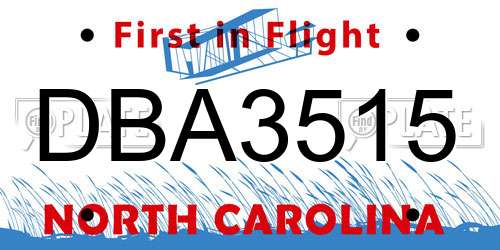 DBA3515 North Carolina License Plate