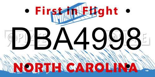 DBA4998 North Carolina License Plate