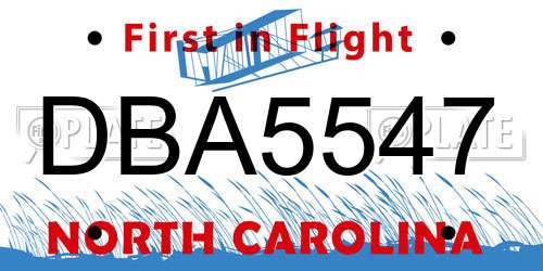 DBA5547 North Carolina License Plate