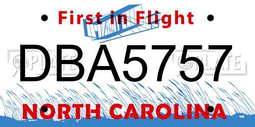 DBA5757 North Carolina License Plate