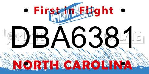 DBA6381 North Carolina License Plate