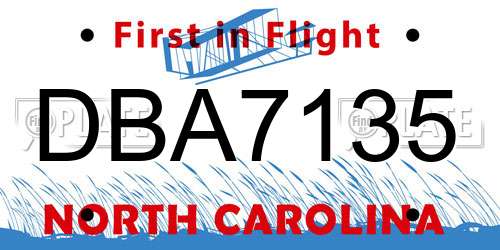 DBA7135 North Carolina License Plate
