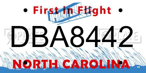 DBA8442 North Carolina License Plate