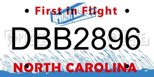 DBB2896 North Carolina License Plate