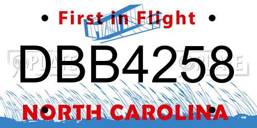 DBB4258 North Carolina License Plate