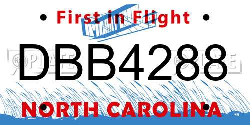 DBB4288 North Carolina License Plate