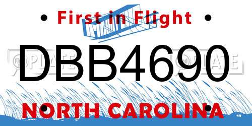 DBB4690 North Carolina License Plate