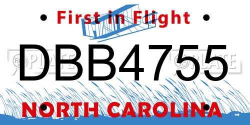 DBB4755 North Carolina License Plate