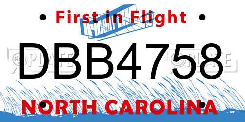 DBB4758 North Carolina License Plate